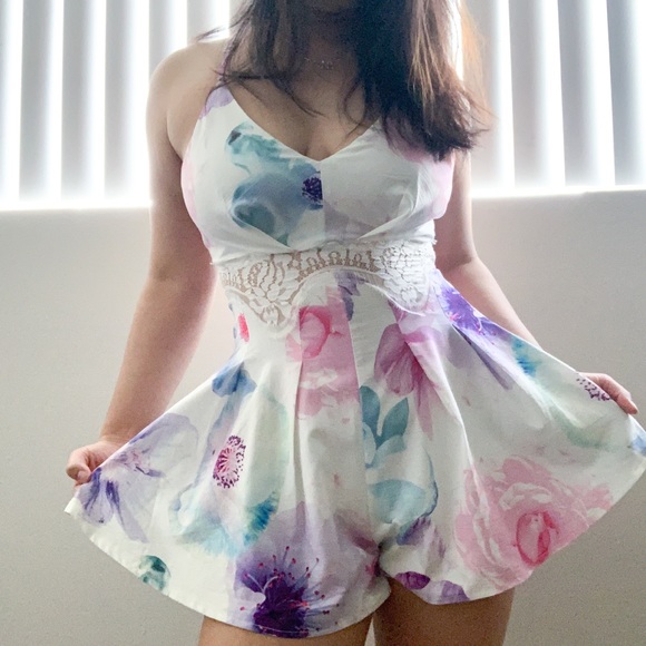 Showpo Romper Playsuit in Purple Blue Floral - Picture 4 of 9